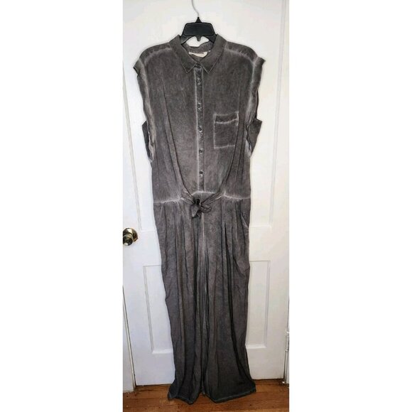 Soft Surroundings Camilla Jumpsuit Gray Pigment Dyed Wide Leg Pockets Sz XL NWT - Picture 1 of 7